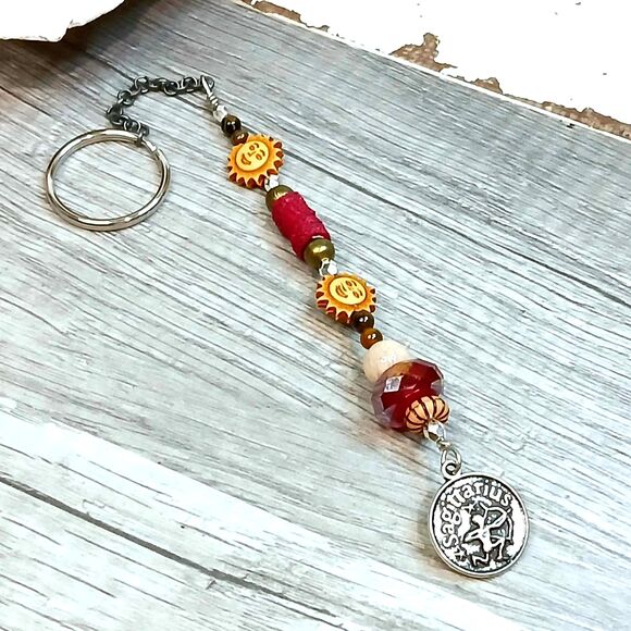 Sagittarius Beaded Key Chain, Zodiac Gemstone Crystal Bohemian - Picture 4 of 4